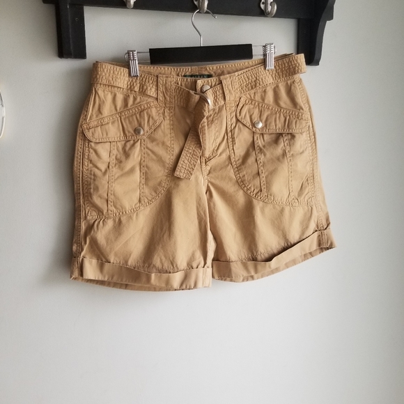👖RALPH LAUREN KHAKI BELTED SHORTS - Picture 1 of 5